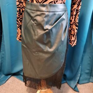 Forest Green Faux Leather Skirt 2XL with Fringe